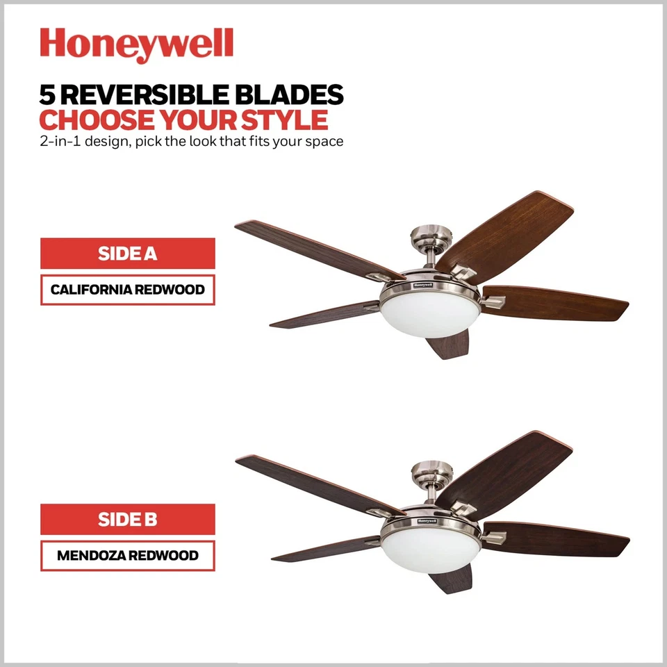 Honeywell Carmel Ceiling Fan, Quiet Motor & Remote Control, 48",Nickel(Open Box) - Image 3 of 4