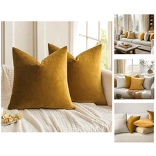 Decorative Velvet Pillow Covers in Mustard Yellow - 20x20 Contemporary Charm