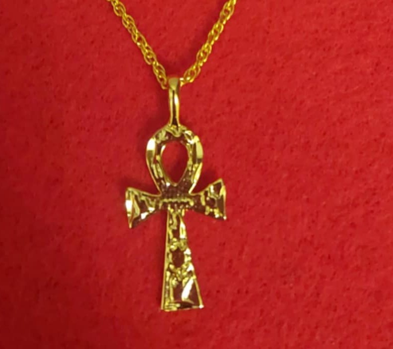 14KT GOLD PLATED TEXTURED ANKH CHARM PENDANT WITH 24