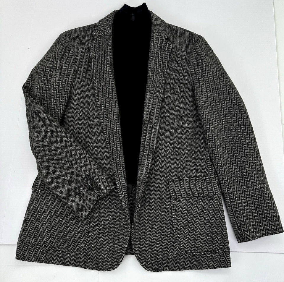 Blazer Abrigo Deportivo J.Crew Moon Hombre 46L Negro Lana Tejido Inglaterra Espiga Tweed Foto 4 de 4
