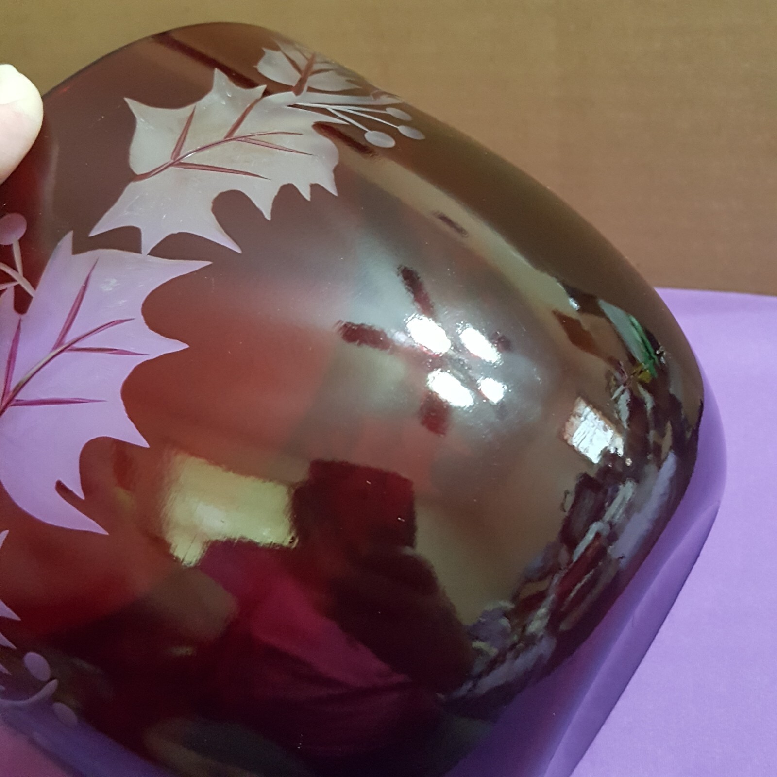 Teleflora Gifts Ruby Red Frosted Holly Crystal Glass Vase Bowl Planter