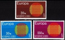 Cyprus 1970 Europa, Flaming Sun Design, Set of 3, UNM / MNH