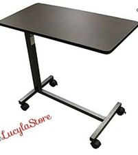 Adjustable Overbed Bedside Table Medical Hospital Bed Wheelchair Tray w Wheels
