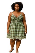 Women Summer Dress Gingham Plaid Spaghetti Strap Padded Bra Thin Stripes Mini Dr