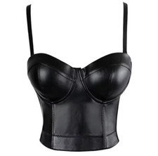 Women Leather Corset Top Crop Bustier Gothic Push Up Bra Sexy Lingerie Plus Size