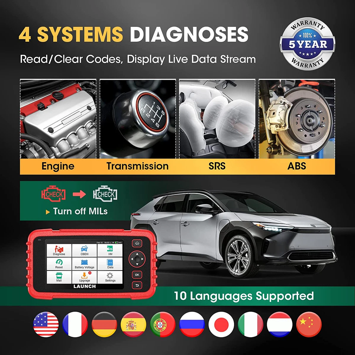 LAUNCH CRP129X OBD2 Scanner Car Diagnostic Tool TPMS ABS SRS EPB