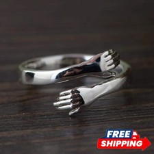 Silver Love Hug Ring Band Open Finger Fully Adjustable Jewellery UK