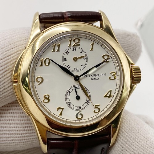 Patek Philippe Calatrava Voyage Temps 37mm or Jaune Blanc Cadran Montre 5134J - Photo 3 sur 12