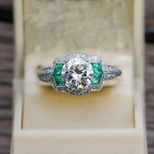 1.9Ct Round Cut CZ-Stone Vintage Style Wedding Engagement Ring in 925 Silver