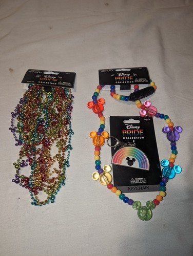 Lot 3x- Disney Pride Collection Light Up Necklace, Mickey Mouse Beads, Keychain