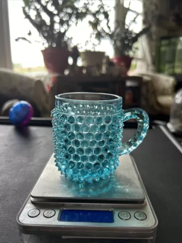 EAPG Blue Hobnail Glass Child's Mug