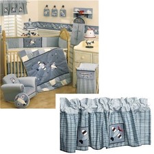 Lambs  Ivy Baby Aviator Window Valance Appliqued Planes Blue Plaid 70" Cotton