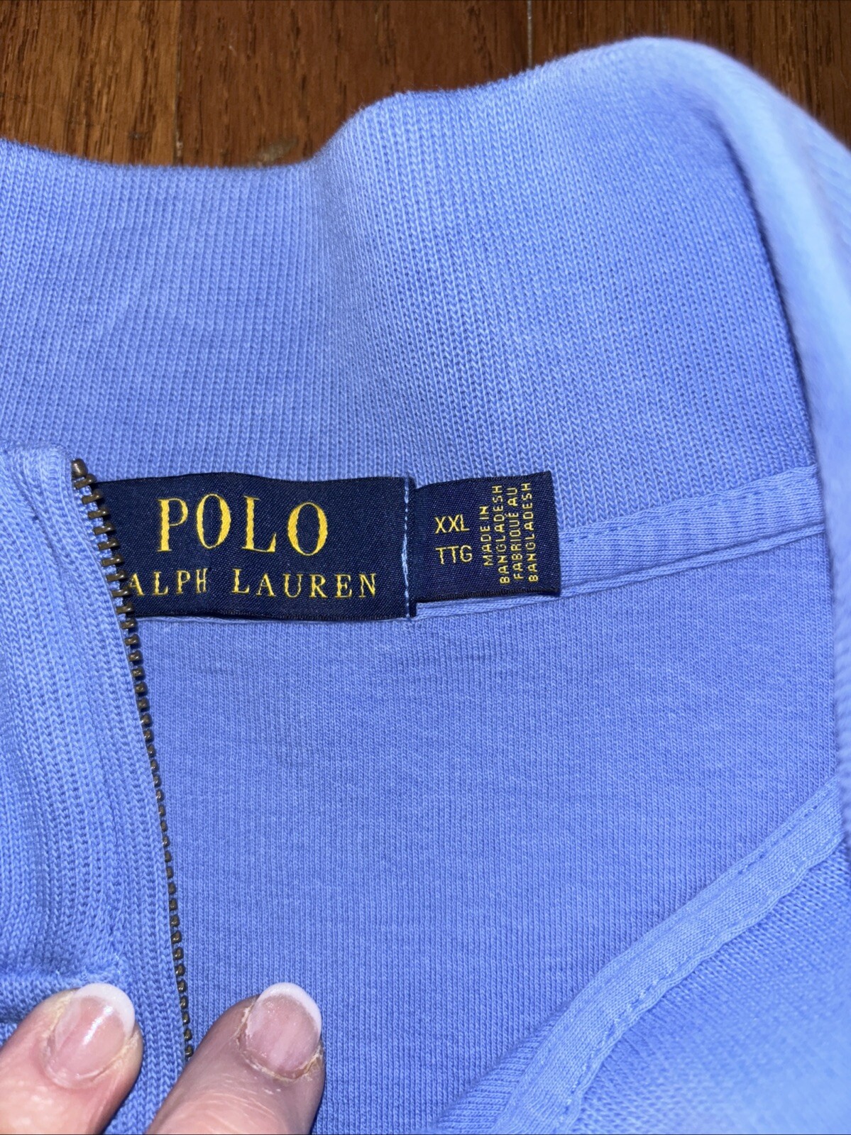 PONY POLO RALPH LAUREN taglia 2XL maglione uomo 1 4 zip cotone felpa blu chiaro