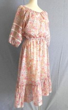 Vtg JJ Dean of California Midi Dress Floral Light Weight 1/2 Sleeve Tie Belted M