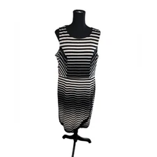 LOVE J Plus-Sized Striped Asymmetrical Casual Dress