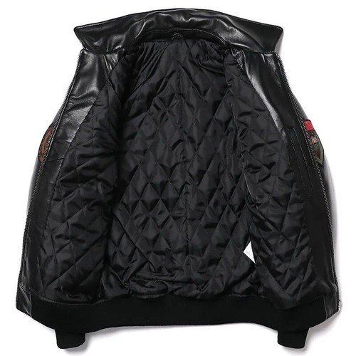 Men's Bomber Fashion Jacket Genuine Cowhide Leather Embroidery Patches Jacket - Picture 5 of 7