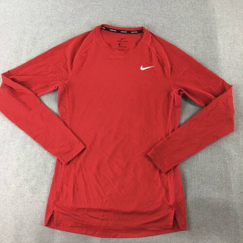 Nike Womens Shirt Size M Red Long Sleeve Logo Dri-Fit Long Sleeve Top - Photo 1 sur 8