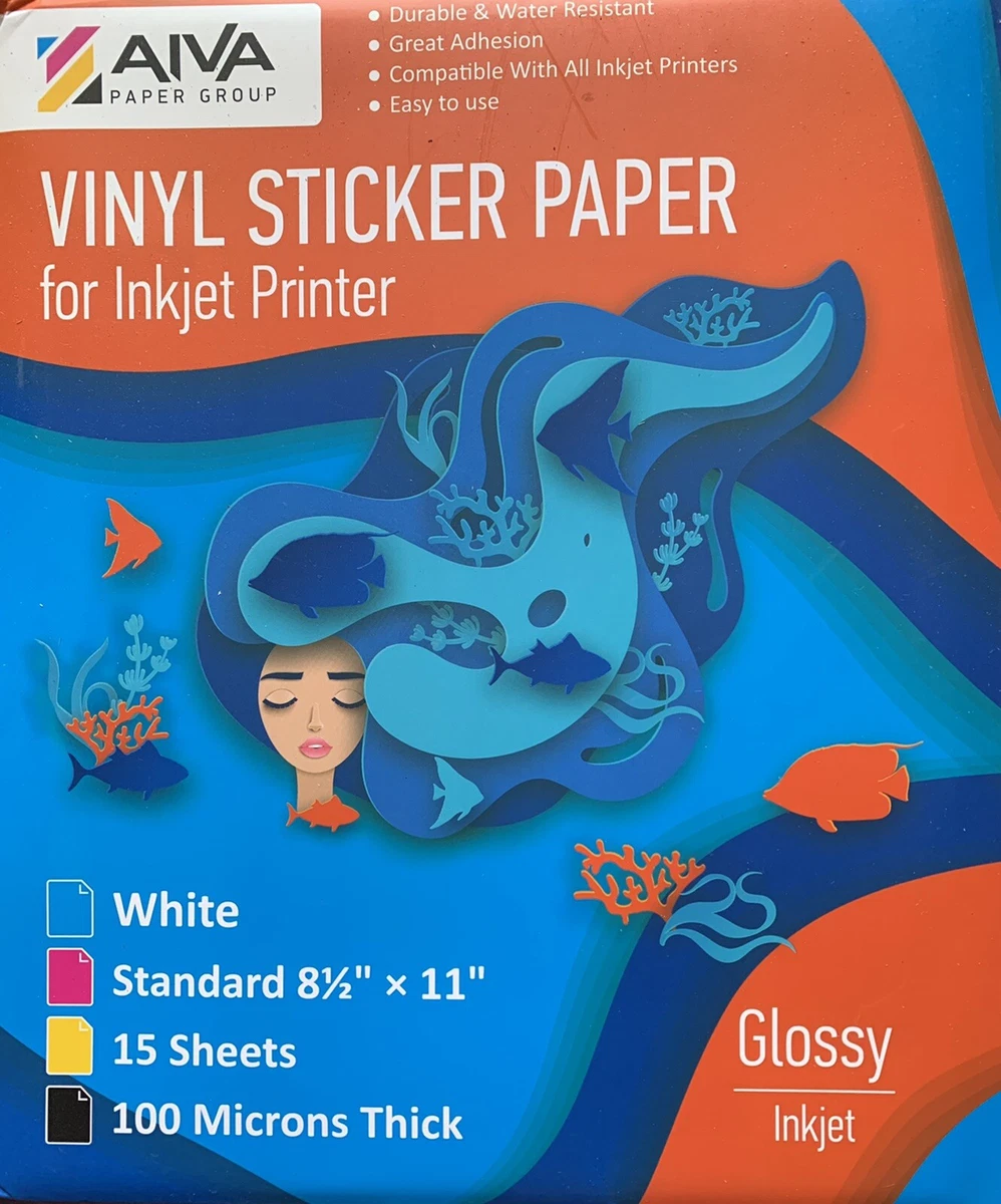 Aiva Vinyl Sticker Paper Water Resistant Glossy Paper Inkjet Printer 15  Sheet | eBay