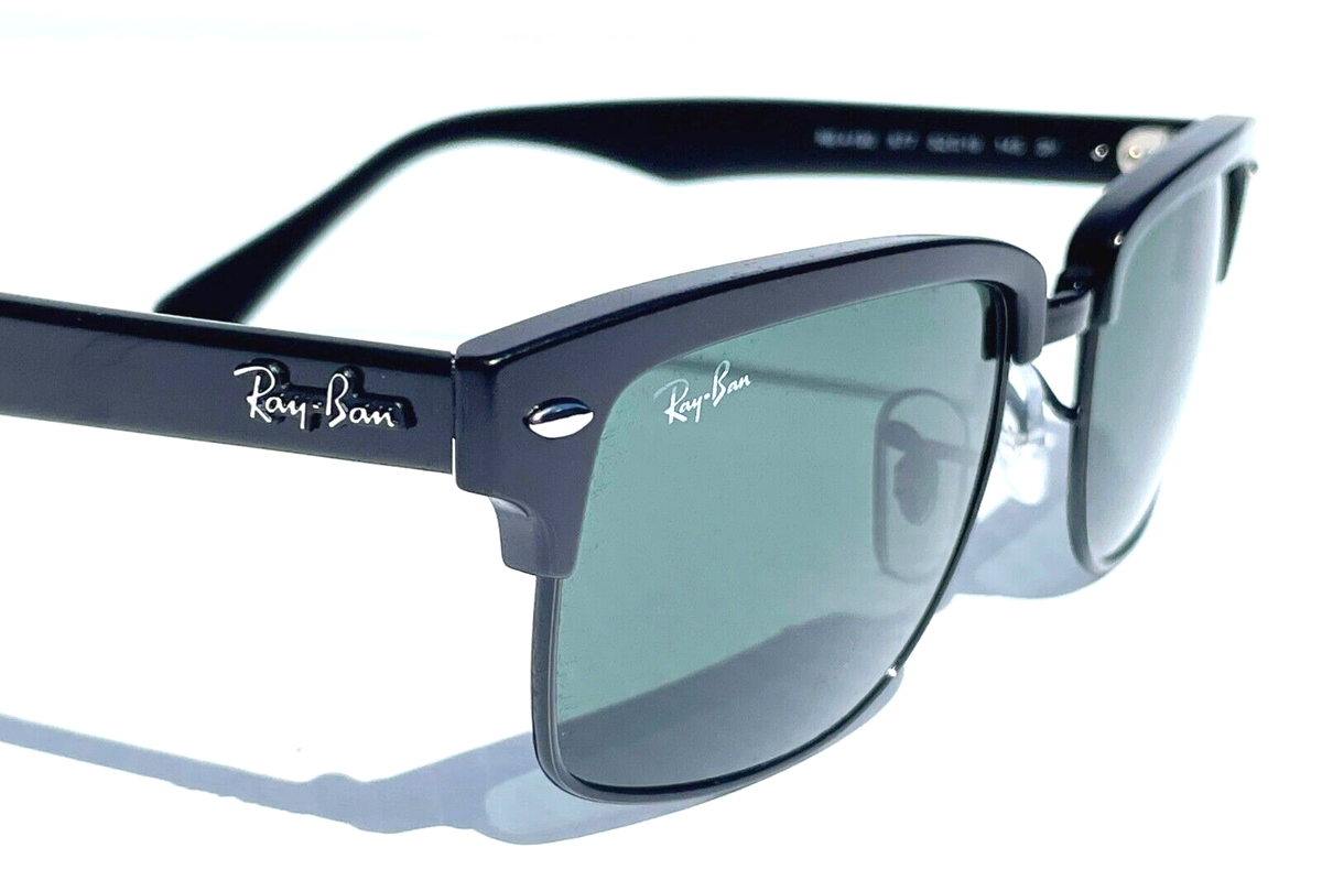 NEW Ray Ban CLUBMASTER Gloss Black Frame Crystal Green Lens