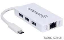 Type-C to 3-Port USB 3.0 Hub with Gigabit Network Adapter, Manhattan 507608