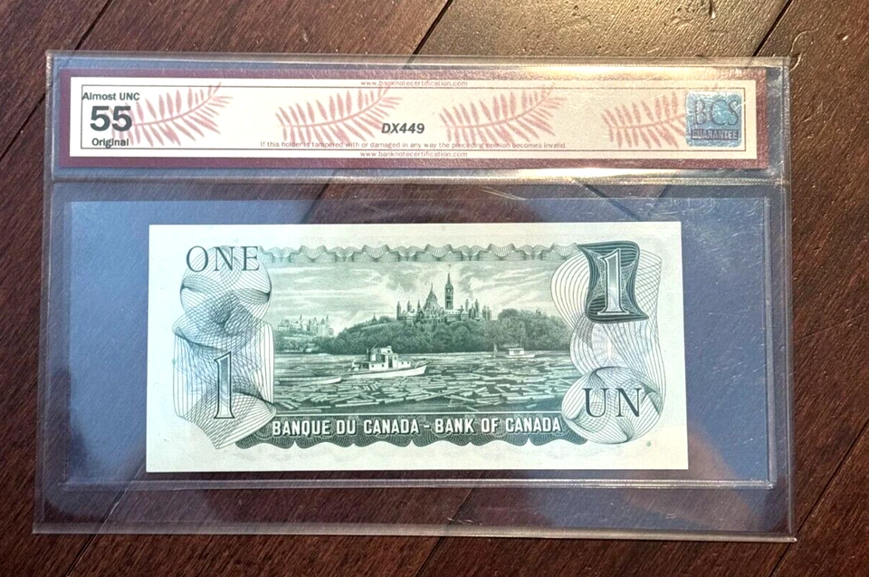 1973 CANADA ONE DOLLAR BILL BCS GRADED ALMOST UNCIRCULATED 55 - Image 2 of 3
