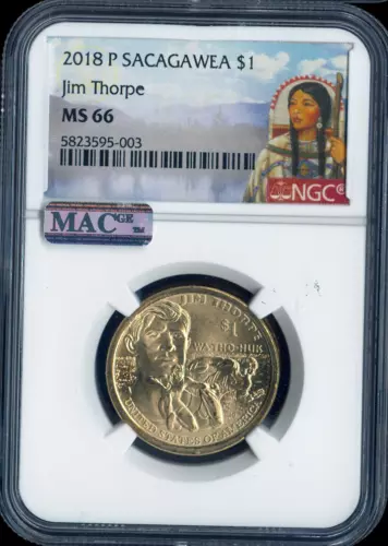 2018 P Native Sacagawea Dollar $1 NGC MS 66 Jim Thorpe MAC Quality✔️