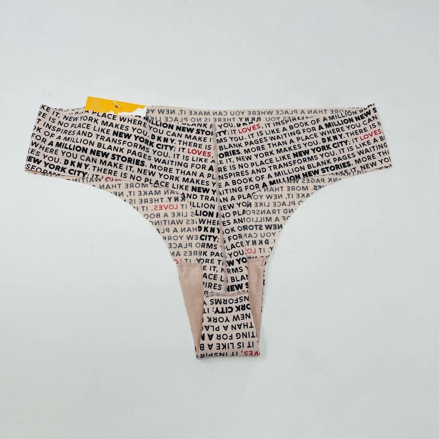 全新 DKNY Womans Litewear Cut Anywhere 标志 丁字裤 大号 DK5026 Love Text 全新带标签 — 第 4/4 张图片