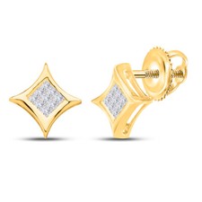 14k Yellow Gold Princess Diamond Kite Square Cluster Fine Earrings 1/6 Ctw