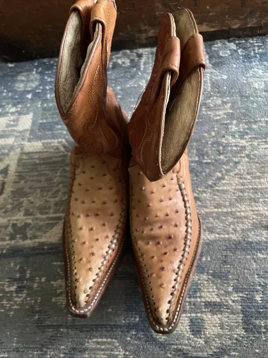 RARE Red Diamond Tan Ostrich Leather Western Cowboy Boots Kids