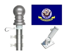 Navy 3'x5' Polyester Flag & Spinner Flagpole Set w/Adjustable Bracket