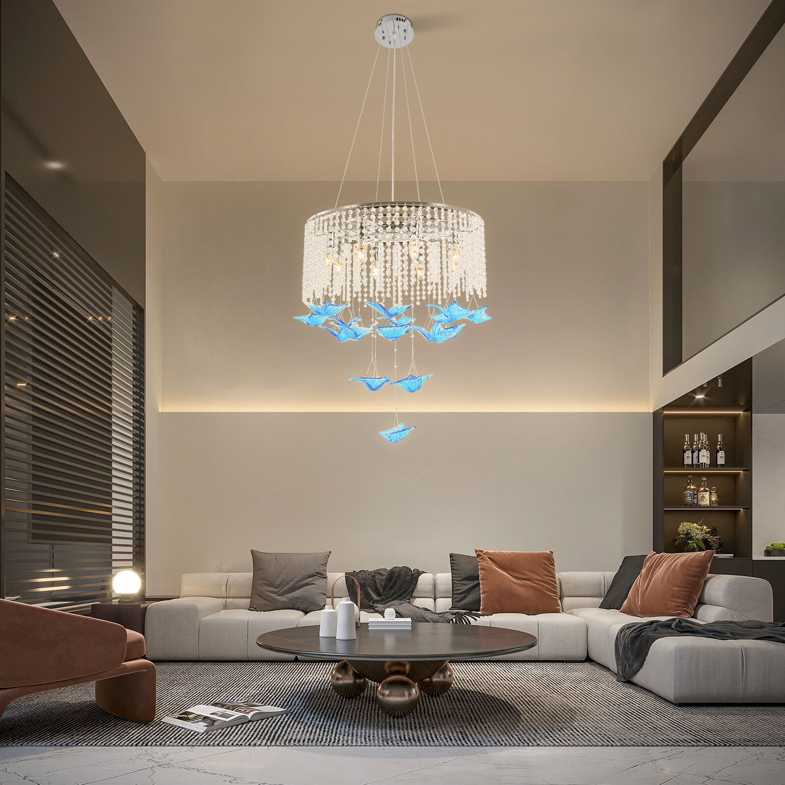 Modern Ceiling Glass Crystal Chandelier Dining Room Pendant Lighting Wall Switch