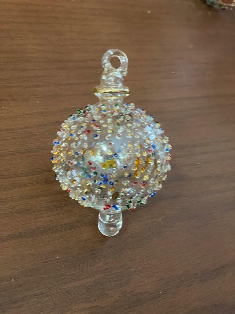 5X Mouth Blown EGYPTIAN Christmas Decoration Balls Pyrex Glass Gold Paint 4\
