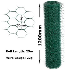 PVC Coated Green Chicken Rabbit Wire 25m 50m 3 widths Mesh Aviary Fencing Garden