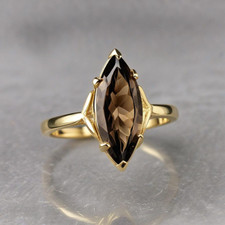 Natural Smoky Quartz Marquise 7x14 925 Solid Silver Engagement Woman Gift Ring,