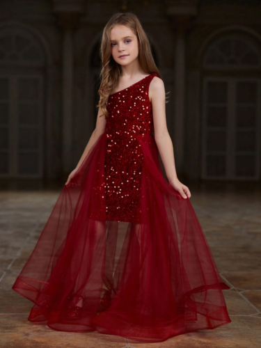 Vestidos Elegantes Largos Para Niñas de Fiesta Vestidos de Princesa Bodas Rojo - Picture 1 of 14
