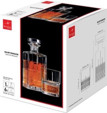 Set bartender novecento 7 pezzi bottiglia + 6 bicchieri whisky Bormioli