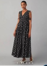 Tory Burch Sleeveless Smocked Tie Dress in Black New Ivory Size 6