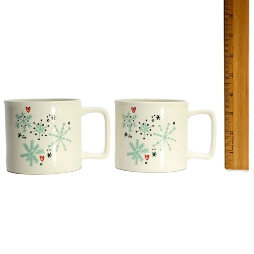 Set of Two Logo Starbucks Coffee Mugs Snowflakes and Hearts Large 14 Fluid Ounce - Picture 3 of 6