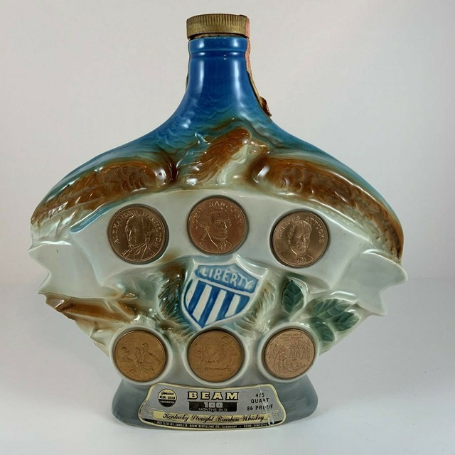 1970 Jim Beam Liberty Decanter Coins Whiskey Bottle Empty eBay
