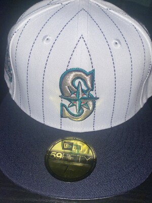 7 5/8 seattle mariners white/navy pinstripe 20th anniversary gray bottom UV