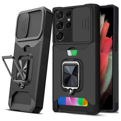 Heavy Duty Protective Case For Galaxy S22/S23+ 5G Cover w/Card Holder Kickstand
