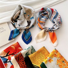 Floral Print Small Scarves 70cm Neckerchief Shawl Wrap Head Neck Satin Scarf