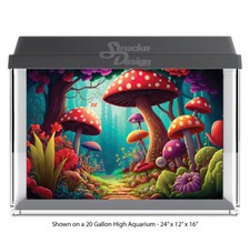 Fantasy Mushroom Woodland Polyester Fish Tank Glass Backdrop Aquarium Background