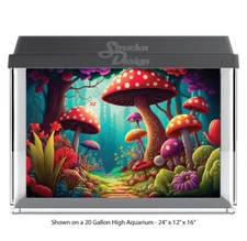 Fantasy Mushroom Woodland Polyester Fish Tank Glass Backdrop Aquarium Background