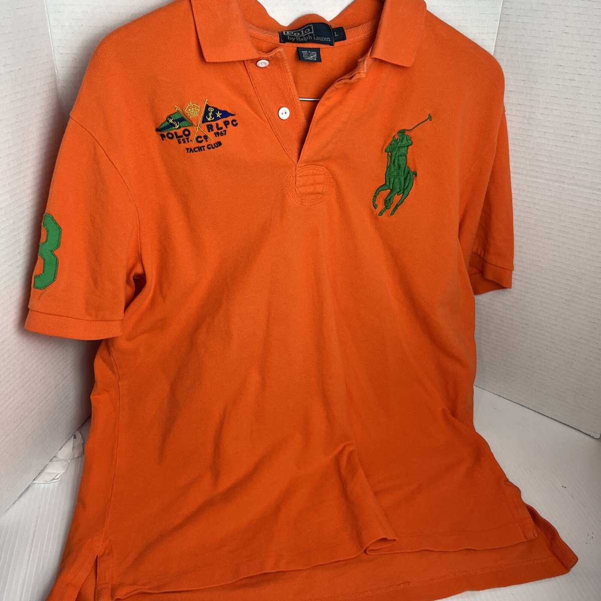Polo Ralph Lauren Shirt Men Large Orange Yacht Club Big Pony