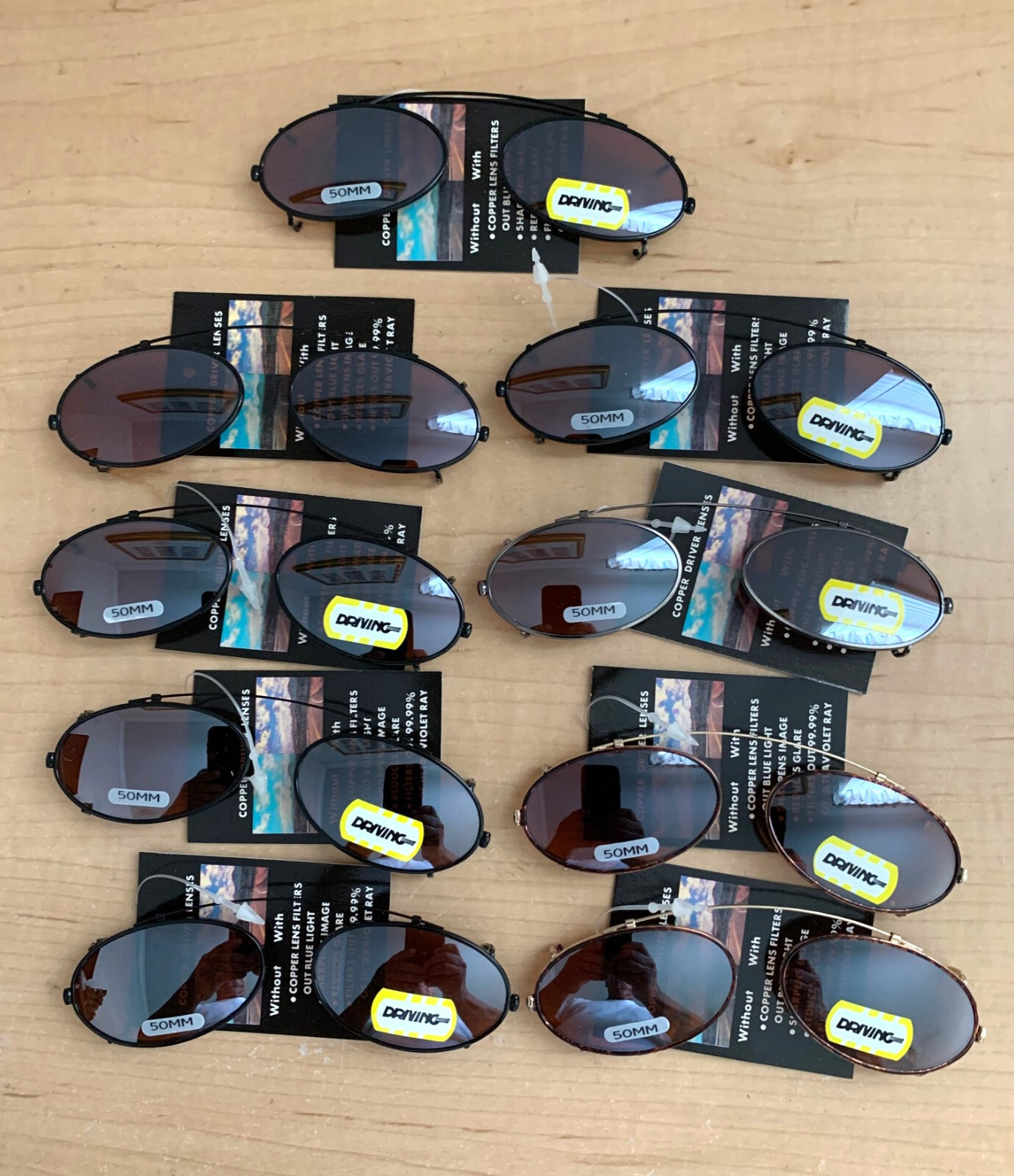 WHOLESALE LIQUIDATION Set 18 NEW Metal Frame 50mm Clip-On Oval Lens Qty 9