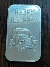 Rare 1975 Crabtree Mint Paradise California Happy Birthday Car 1 Oz Silver Bar 