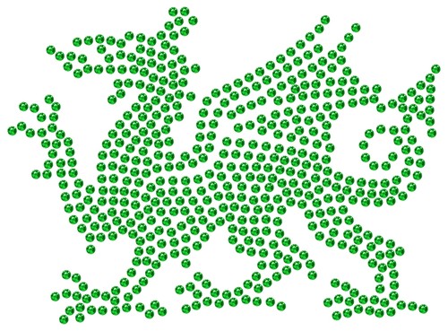 WELSH FLAG DRAGON IRON-ON RHINESTONE DIAMANTE BLING DIY TSHIRT TRANSFER APPLIQUE - Picture 8 of 9