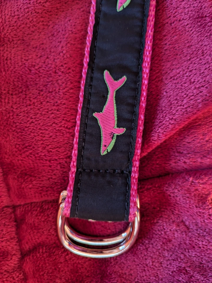 Cinturón Eliza B Talla MED Bordado Tela Tiburón 40” Cuero Hombre Ltd Rosa/Negro/Lima Foto 4 de 4