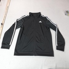 Adidas Jacket Youth Large 16 Black Full Zip Track 3 Stripes Athletic Warm Up Top